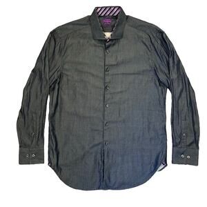 Michelsons of London Men’s Gray Cotton Button-Up Shirt Long Sleeves Size L